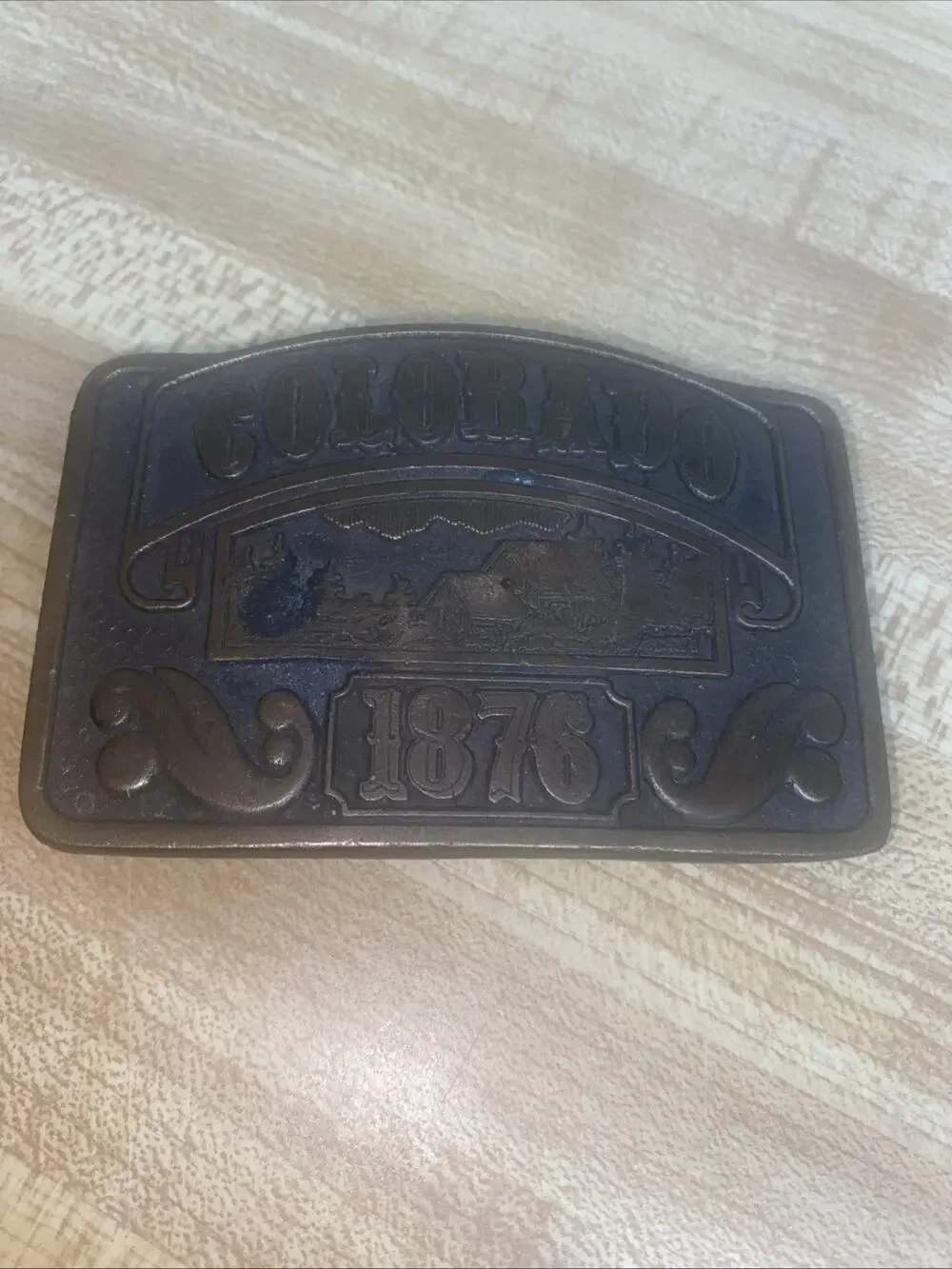VTG 70s Colorado Belt Buckle 1876 Bronze Brass CDC Association Fits Up To 1.75”